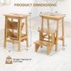 Giantex Folding 3 Tier Step Ladder, Multipurpose 3-in-1 Wood Step Stool with Anti-Slip, Convenient Handle, Display Ladder and Storage Shelf for Library, Home Kitchen, Household Work, Garage (Natural) view 4