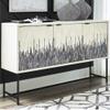 Signature Design by Ashley Freyton Urban Strip Patterned 3-Door Distressed Accent Cabinet with 2 Shelves and Cord Management, White & Gray view 2