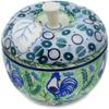 Polmedia Polish Pottery Apple Shaped Jar UNIKAT - Blue Rooster Pattern Handmade in Boleslawiec Poland by Ceramika Artystyczna + Certificate of Authenticity view 1