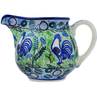 Polmedia Polish Pottery Creamer UNIKAT - Blue Rooster Pattern Handmade in Boleslawiec Poland by Ceramika Artystyczna + Certificate of Authenticity