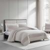 Vera Wang - King Duvet Cover Set, Textured Woven Bedding Set with Button Closure & Inner Corner Ties, 3 Piece Bed Set with Matching Pillowcases (Chenille Waffle Stripe Beige) view 2