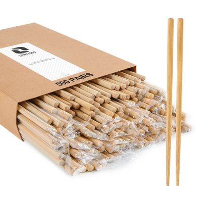 LOROTOCO 500Pairs Bamboo Chopsticks Disposable | Individually Wrapped | Bulk | Separated | Round | Premium Quality-9.45in)