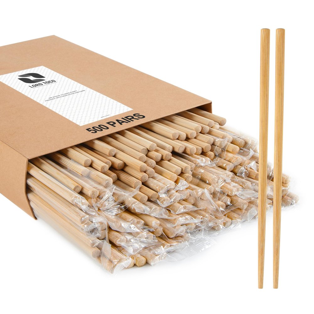 LOROTOCO 500Pairs Bamboo Chopsticks Disposable | Individually Wrapped | Bulk | Separated | Round | Premium Quality-9.45in)