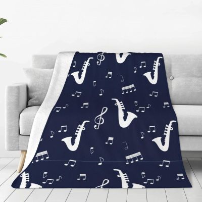 Juiimr Music Notes Saxophones Blanket Soft Lightweight Throw for Bedding Room Travel Office Decor 40""x30"", Black