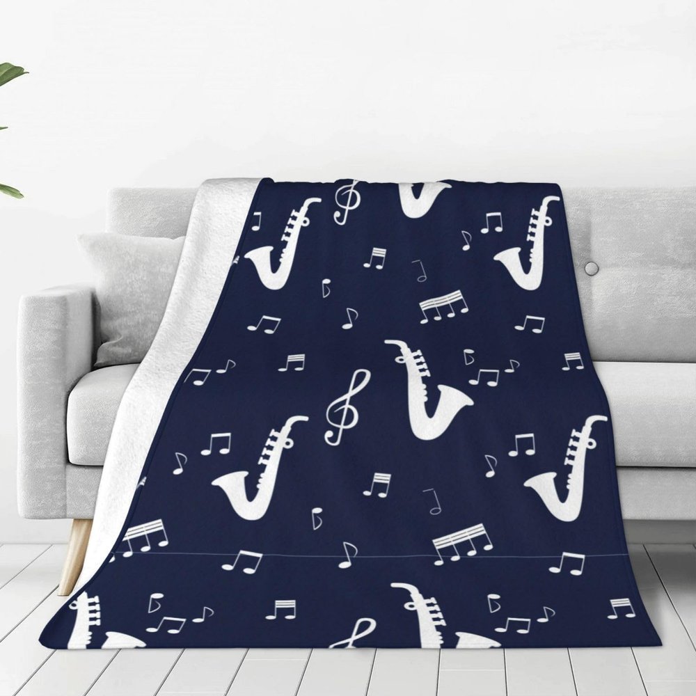 Juiimr Music Notes Saxophones Blanket Soft Lightweight Throw for Bedding Room Travel Office Decor 40""x30"", Black