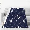 Juiimr Music Notes Saxophones Blanket Soft Lightweight Throw for Bedding Room Travel Office Decor 40""x30"", Black view 1