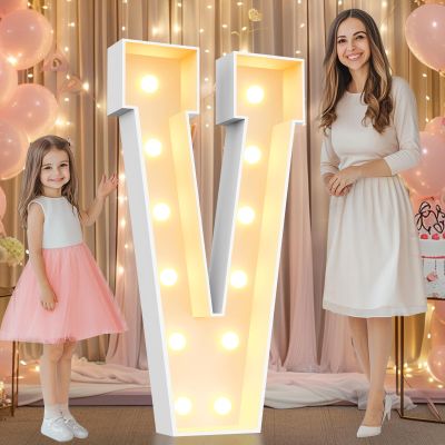 Pooqla 4 FT Marquee Light Up Letters, Marquee Letter Lights 4 Feet Tall, Giant Letter Sign Big Mosaic Letters for Balloons Birthday Party Anniversary Wedding Decorations, Warm White Letter V