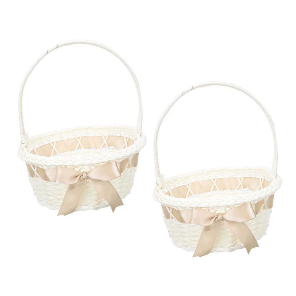 ULDIGI 2pcs Handwoven Flower Girl Basket Imitation Rattan Woven Baskets for Weddings Special Events Charming Decorative for Flower Girls Light