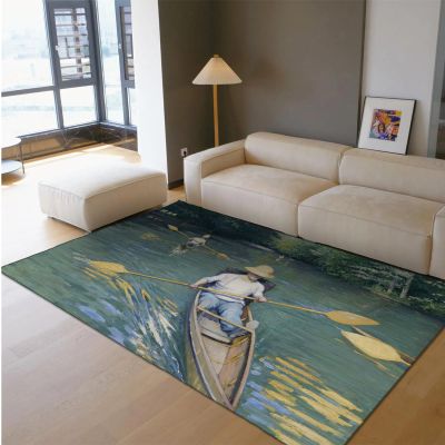 Gustave Caillebotte Area Rug for Bedroom Living Room Kitchen, Skiffs on The Yerres Non-Slip Low Pile Guest Room Thin Carpet Washable 2x4ft