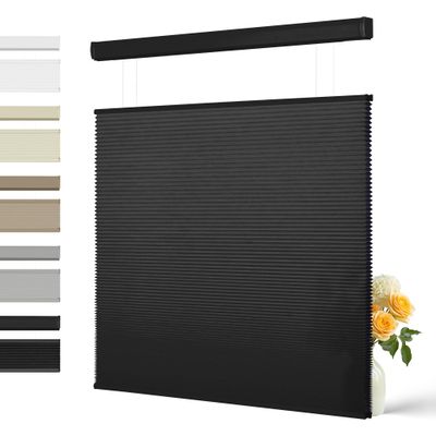 BERISSA Top Down Bottom Up Light Filtering Cellular Shades,Cordless Honeycomb Blinds for Windows,Window Blinds with Thermal Insulated UV Protection. Easy to Install. Black. 17" W x 48" H