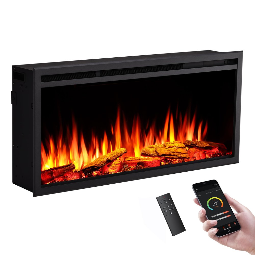LegendFlame 40" W Smart Wall Mount & in Wall Recessed Electric Fireplace Insert, Heater 750W/1500W, Multi Colors of Flame & Fuel Bed, Alexa/Google Assistant Enabled