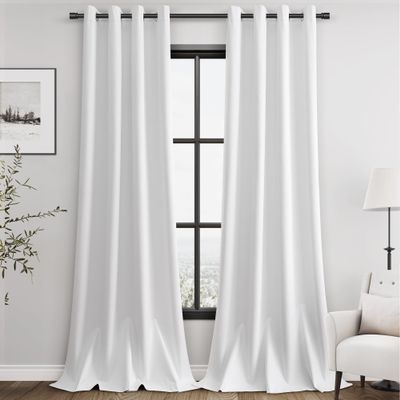White Linen 100% Blackout Curtains 108 inches Long for Living Room Grommet Pure White Black Out Bedroom Curtain Drapes Sound Dampening Modern Elegant Cotton Textured Room Darkening 108 Length 9 Ft