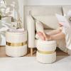 2BYF Round Ottoman with Storage Set of 2 Upholstered Velvet Vanity Stool for Living Room Storage Ottomans Multifunctional Foot Rest (White with Middle Gold) view 3