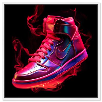 Notoriart Flaming Hot Sneaker Framed Sneaker 1 Piece Canvas Wall Art, 17" x 17", White Frame