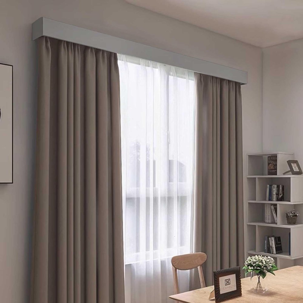 ZIMGOD Window Curtain Rail Track with Cover Pelmet, Living Room Curtain Rods Valance, Interior Curtain Box with 2 Slide Rails, Decorative Curtain Pole Kit(Gray,200cm/6.6ft)
