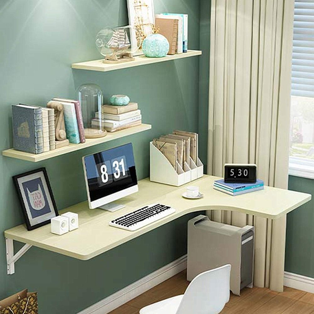 Corner Wall Folding Desk, Folding Desk, Floating Desk, Wall Mounted Folding Computer Table, Wood Foldable Dining Table, Space-Saving (Maple 120 x 60 x 40 cm/47 x 24 x 16 inches)