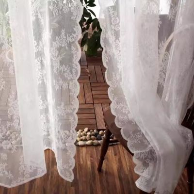 A.Monamour 1 Panel Transparent Sheer White Voile Lace Floral Embroidery Net Curtain with Grommet Top Cabinet Curtain Window Treatment Valance Panel Drapes Half Tier Curtain for Kitchen Caf Bedroom