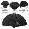 280 Packs Custom Handheld Folding Fans Printed in Gold Ink Women Personalized Black Hand Fans Bulk for Guests Church Wedding Party Favors Vintage Fabric bamboo Foldable fan Gift Cosplay Dancing Props view 2