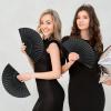 280 Packs Custom Handheld Folding Fans Printed in Gold Ink Women Personalized Black Hand Fans Bulk for Guests Church Wedding Party Favors Vintage Fabric bamboo Foldable fan Gift Cosplay Dancing Props view 4