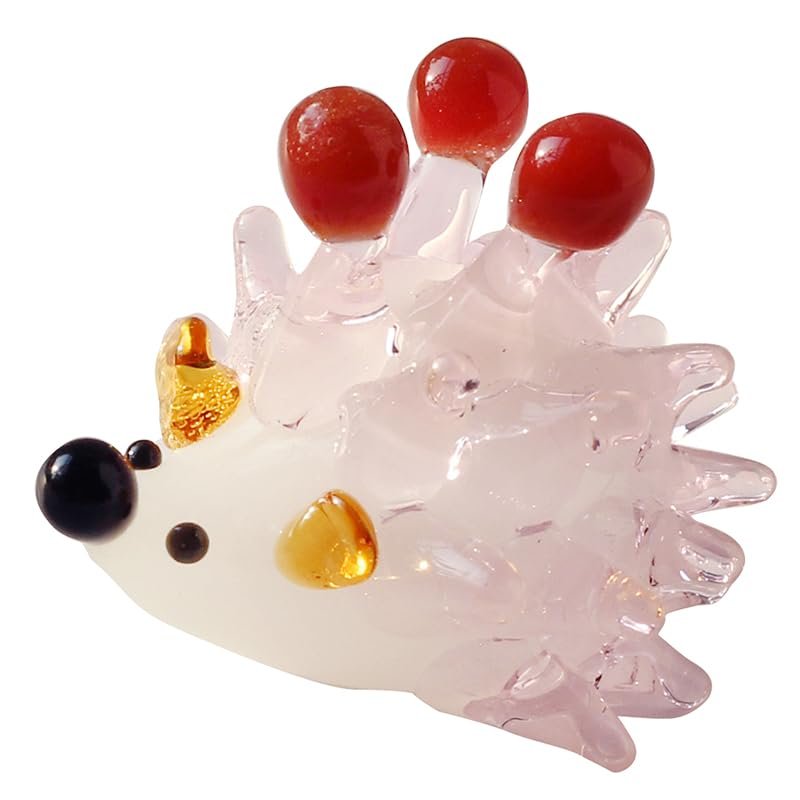 Miniature blown glass figurines Small animals Handmade Hedgehog Home decor Crafts Living Room tabletop Crystal figurines Collectible Gift (Pink)