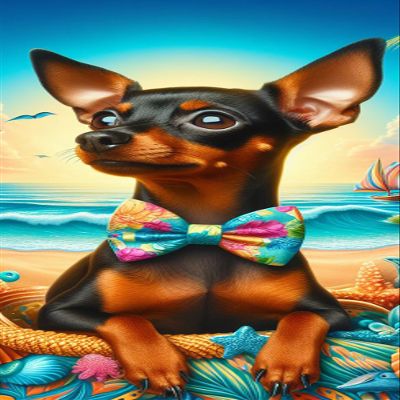 Best of Breed Miniature Pinscher Black/Tan Cropped DCR 100% Poly Velour Micro Fiber Beach Towel Quick Dry 30" x 60"