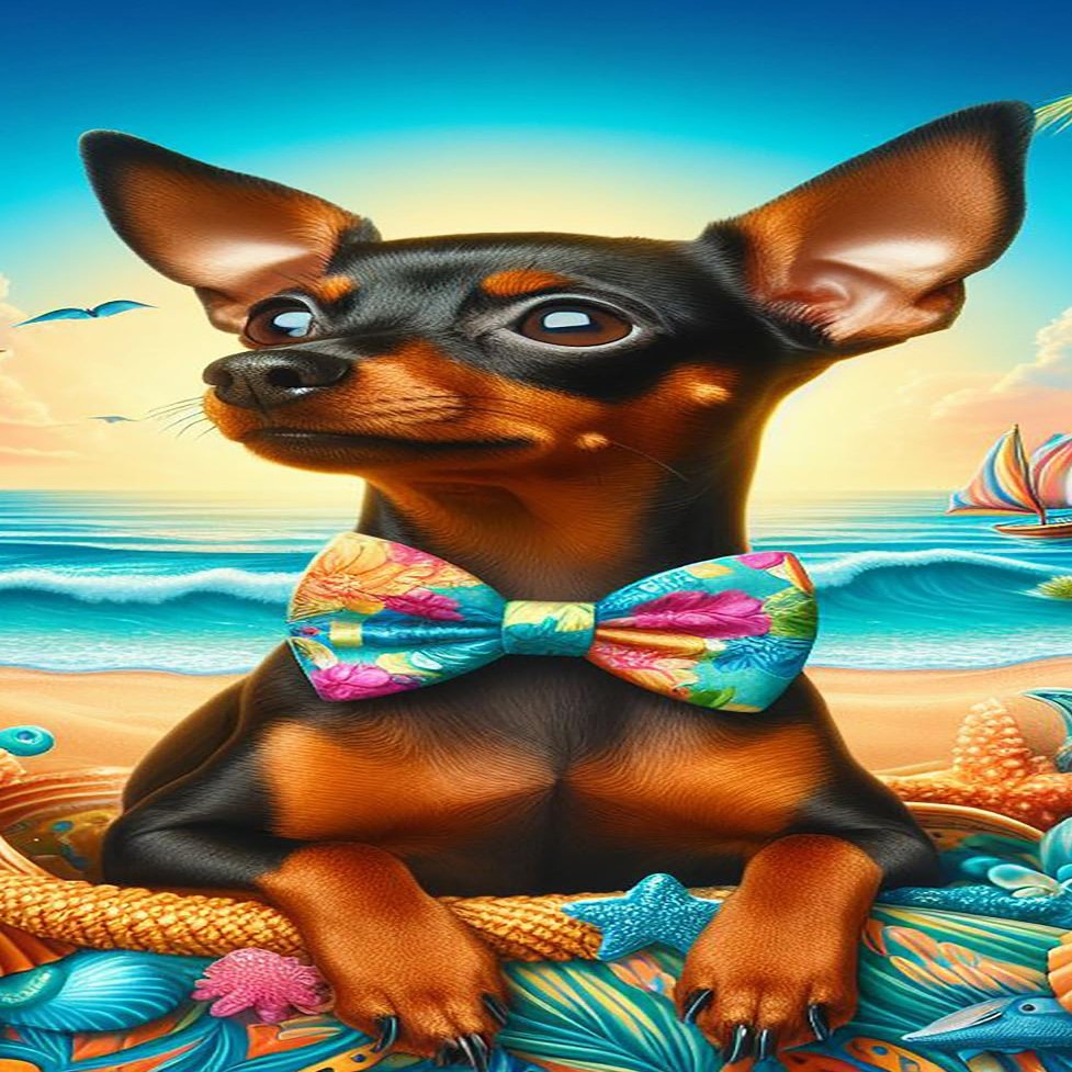 Best of Breed Miniature Pinscher Black/Tan Cropped DCR 100% Poly Velour Micro Fiber Beach Towel Quick Dry 30" x 60"
