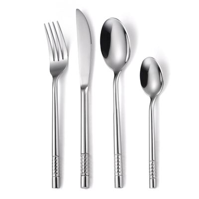 IFAJOOR Flatware Silverware Set, 4/16/24/32/40/48 Pieces Thick Stainless Steel Hammer Point Round Handle Cutlery Set Steak Knife, Fork And Spoon, Tableware Cutlery Set(Silver,1Set-4Pcs)