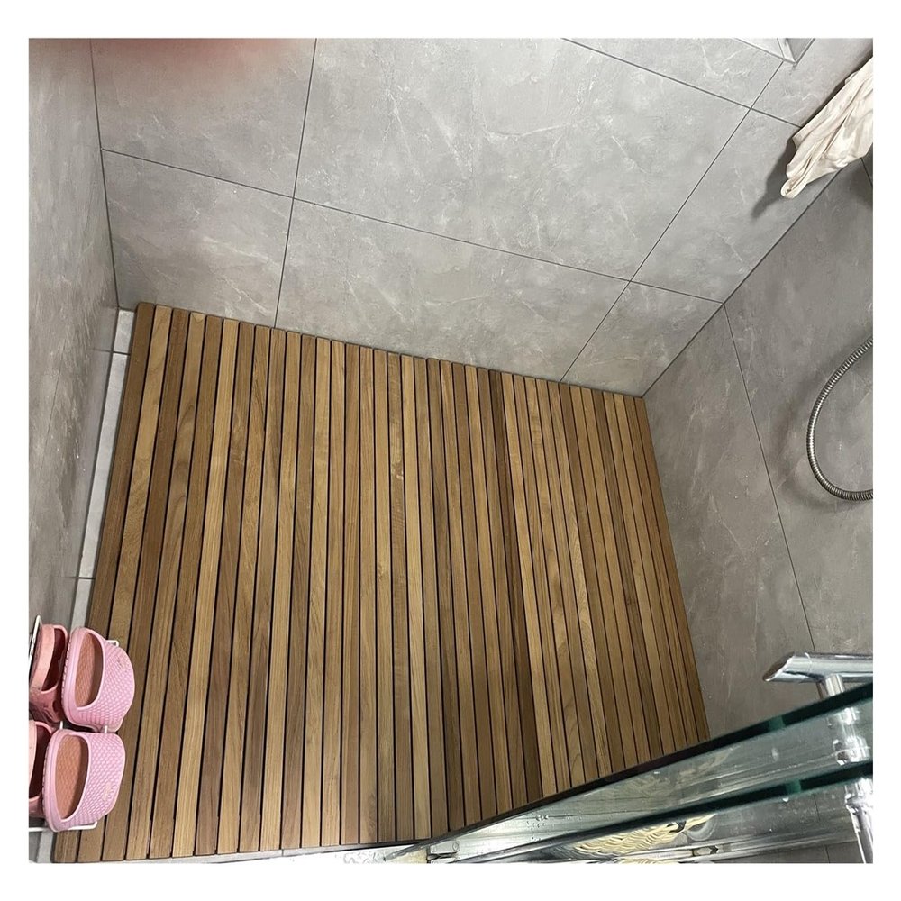 YLLFFLL 30 32 34 35 36 Inch Large Teak Wood Shower Mat for Inside Shower/Outside Shower, Raised Non Slip Floor Mat Slated Platform, Square Rectangle(36x39 in(91.4x99cm))
