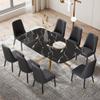 Glass Dining Table Set for 8, 71 Modern Dining Room Table and Upholstered Black Dining Chairs, Faux Marble Dining Table Top with Golden Metal Legs, Rectangular dinner table set for kitchen. view 1