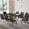 Glass Dining Table Set for 8, 71 Modern Dining Room Table and Upholstered Black Dining Chairs, Faux Marble Dining Table Top with Golden Metal Legs, Rectangular dinner table set for kitchen. view 2