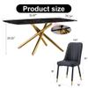 Glass Dining Table Set for 8, 71 Modern Dining Room Table and Upholstered Black Dining Chairs, Faux Marble Dining Table Top with Golden Metal Legs, Rectangular dinner table set for kitchen. view 3