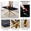 Glass Dining Table Set for 8, 71 Modern Dining Room Table and Upholstered Black Dining Chairs, Faux Marble Dining Table Top with Golden Metal Legs, Rectangular dinner table set for kitchen. view 4