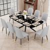 Ebullient Glass Dining Table Set for 8, 71 Modern Dining Room Table and Upholstered Grey Dining Chairs, Faux Marble Dining Table Top with Black Metal Legs, Rectangular Dinner Table Set for Kitchen. view 1