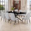 Ebullient Glass Dining Table Set for 8, 71 Modern Dining Room Table and Upholstered Grey Dining Chairs, Faux Marble Dining Table Top with Black Metal Legs, Rectangular Dinner Table Set for Kitchen. view 2