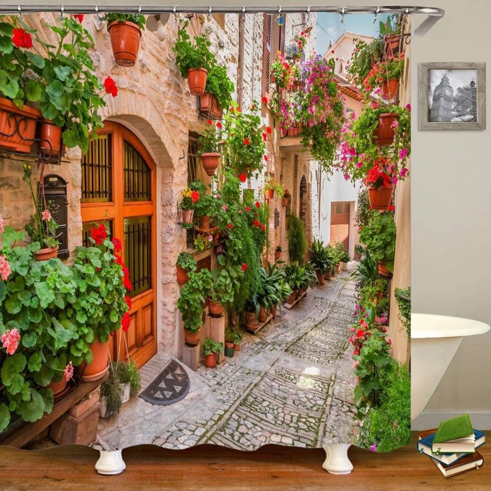 HNLYM Garden Flowers Scenery Shower Curtains Extra Long Bath Curtain Waterproof Bathroom Home Decor Washable Fabric Bathroom 39x71in-100x180cm/WxH Bathroom Curtain
