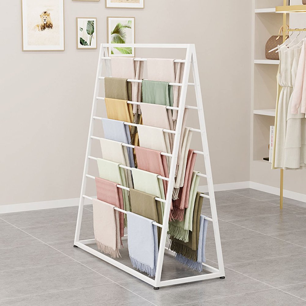 Organizer Holder Household Shawl Blanket Tie Rack in Clothing Store, Multi-Purpose Sheets Belt Suit Pants Hanging Rack for Clothing Bedroom Store Retail, Multipurpose Accessory(White,L100*W50*145CM)
