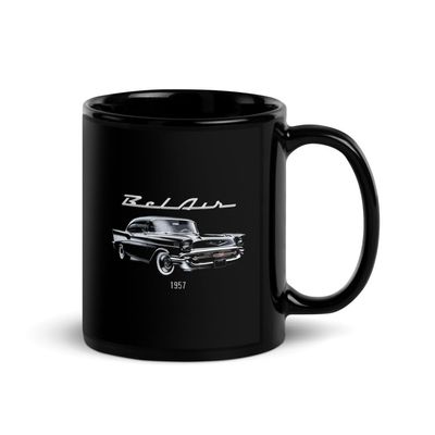 1957 Chevy Bel Air American Classic car Owners Antique Automotive Art Black Glossy Mug