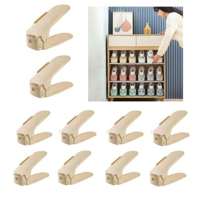 AKYLDI Shoe Stackers for a Pair of Shoes, Adjustable Shoe Slots, Double Deck Shoe Organizer for Closet for Shelf Closet Floor,Brown-30