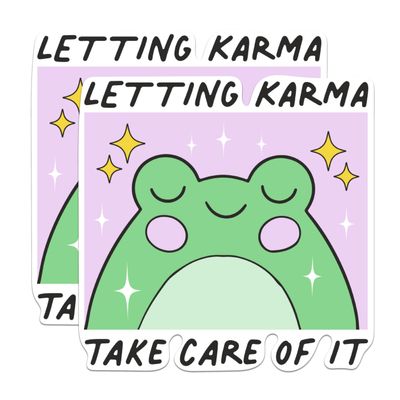 (2 Pack) Letting Karma Take Care of It Magnets - Funny Cute Frog Magnet - 5" On Longest Side - Premium Magnet - for Cars, Refrigerators, Toolboxes - Made in USA - MAG1349