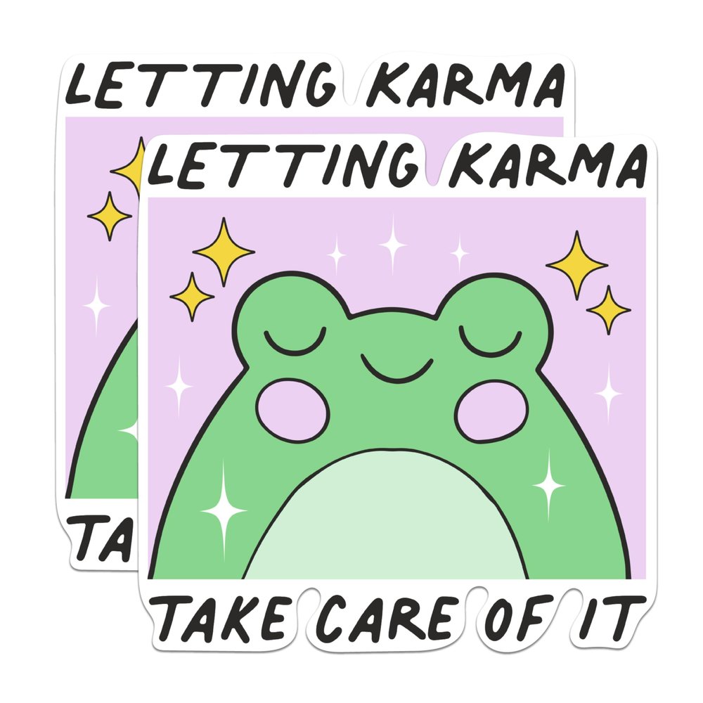 (2 Pack) Letting Karma Take Care of It Magnets - Funny Cute Frog Magnet - 5" On Longest Side - Premium Magnet - for Cars, Refrigerators, Toolboxes - Made in USA - MAG1349