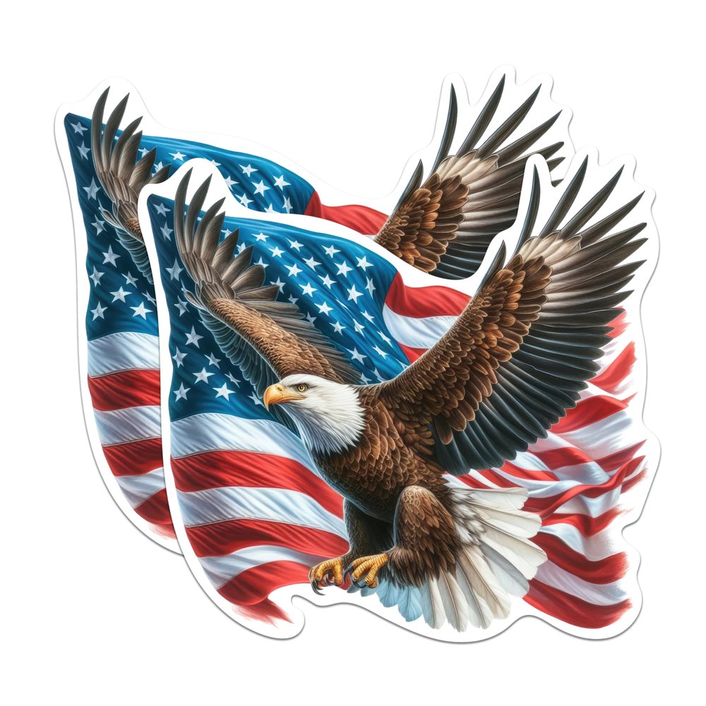 (2 Pack) Patriotic Bald Eagle Waving USA American Flag Magnets - US Pride - 5" On Longest Side - Premium Magnet - for Cars, Refrigerators, Toolboxes - Made in USA - MAG1368