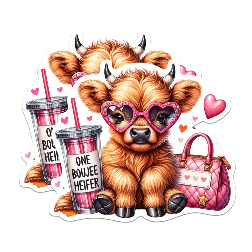 (2 Pack) Highland Cow Magnets - One Boujee Heifer - Funny Sarcastic Boujee - 5" On Longest Side - Premium Magnet - for Cars, Refrigerators, Toolboxes - Made in USA - MAG1207