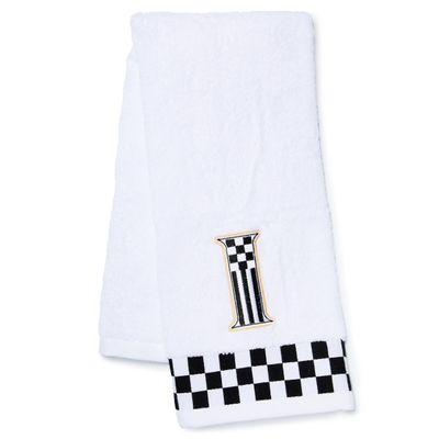MACKENZIE-CHILDS Monogram Cotton Hand Towel, Cute Black-and-White Decorative Monogrammed Hand Towel for Bathroom or Kitchen, I