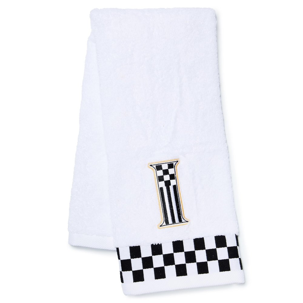 MACKENZIE-CHILDS Monogram Cotton Hand Towel, Cute Black-and-White Decorative Monogrammed Hand Towel for Bathroom or Kitchen, I