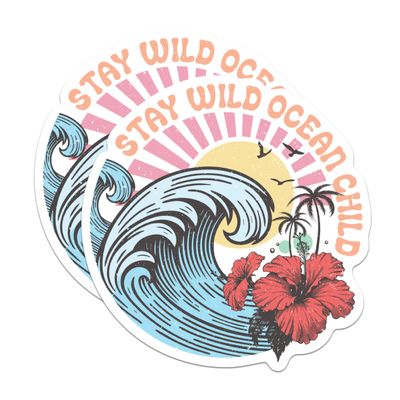 (2 Pack) Stay Wild Ocean Child Magnets - Beach Bum Ocean Lover - Surfer Surfing - 5" On Longest Side - Premium Magnet - for Cars, Refrigerators, Toolboxes, Lockers - Made in USA - MAG1077