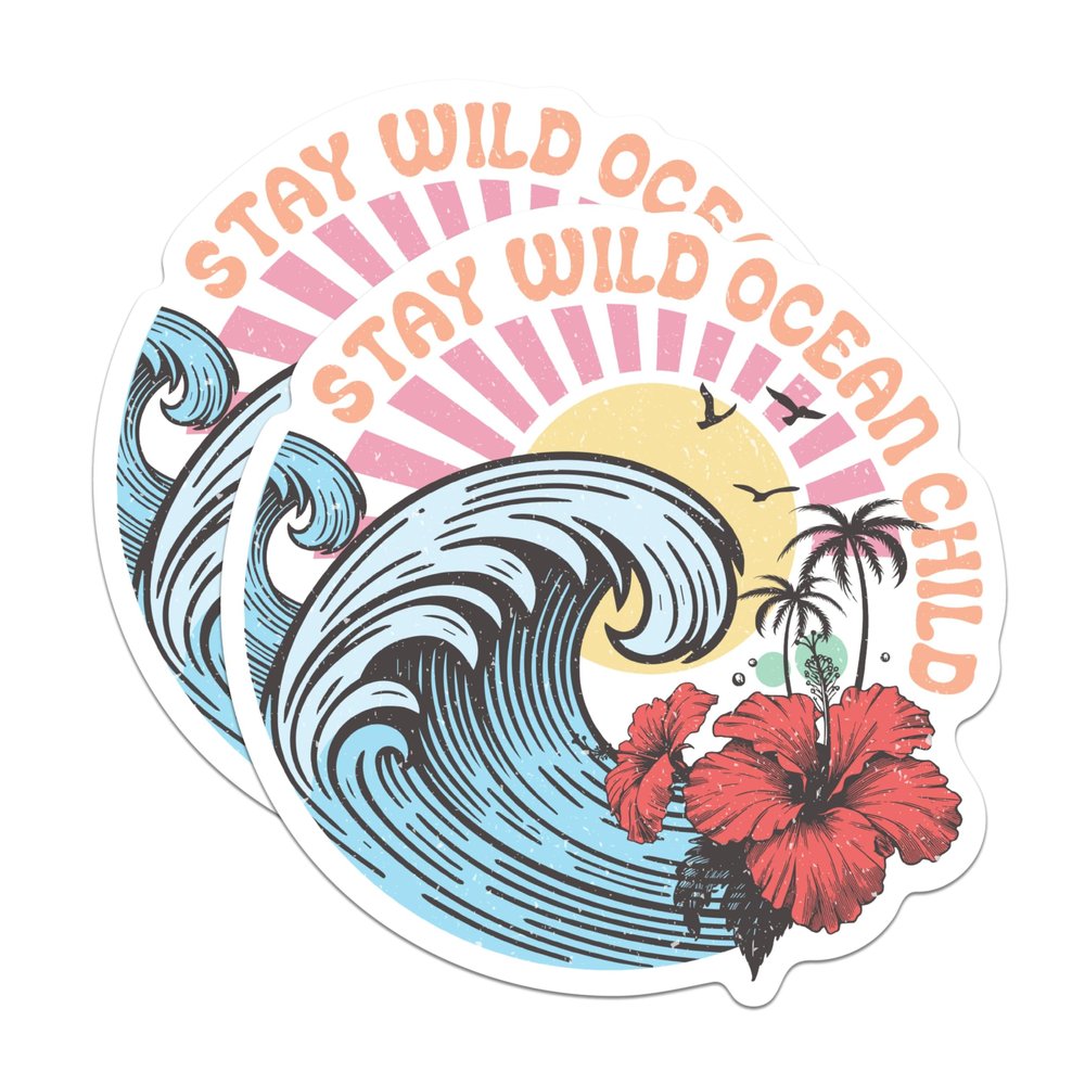 (2 Pack) Stay Wild Ocean Child Magnets - Beach Bum Ocean Lover - Surfer Surfing - 5" On Longest Side - Premium Magnet - for Cars, Refrigerators, Toolboxes, Lockers - Made in USA - MAG1077