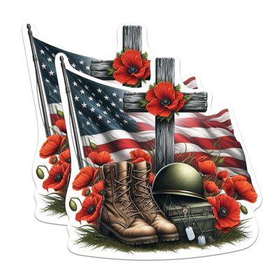 (2 Pack) American Flag with Cross Solider Boots Magnets - Remember The Fallen Military - 5" On Longest Side - Premium Magnet - for Cars, Refrigerators, Toolboxes, Lockers - Made in USA - MAG1085