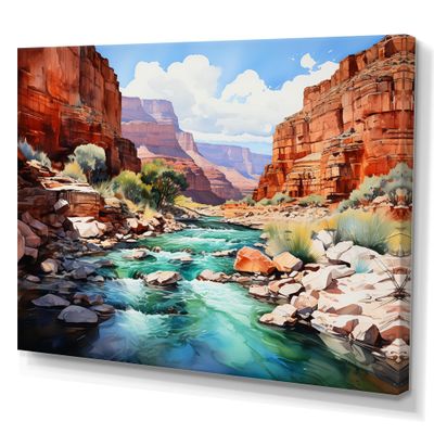 Masterpiece Wall art decor, Masterpiece Wall Art, Nevada Canyon River Desert Oasis, Brown Large Modern Canvas wall art, 40x30 inches