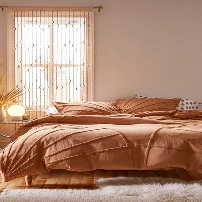 HandloomBazzar 100% Cotton Hand Tufted Textured Duvet Cover Boho Bedding Comforter Cover Set of 3 Pieces with Corner Ties & Zip Closures (Terracotta (Design 1), Over Size 120" x 120")