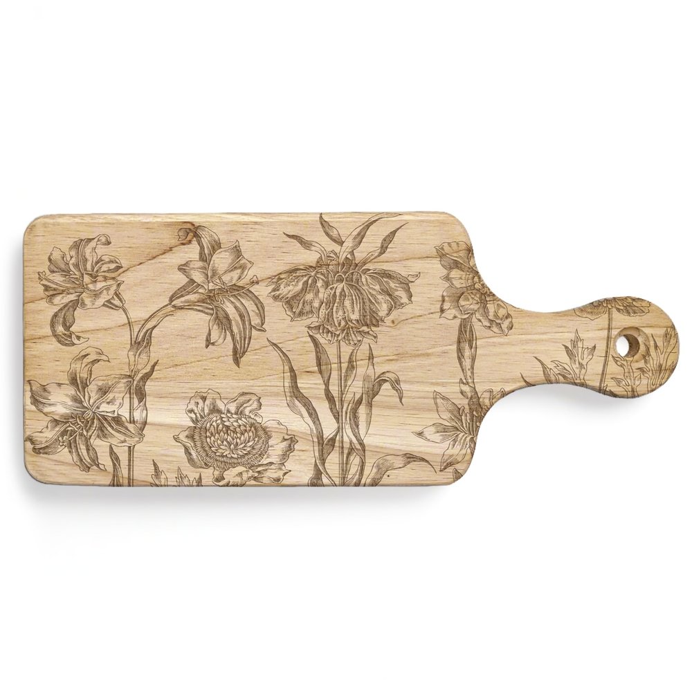 FLOWER FIELD Engraved Cutting Board | Nature Scene Wildflower Floral Pine Trees Mountains | Great Gift Idea!